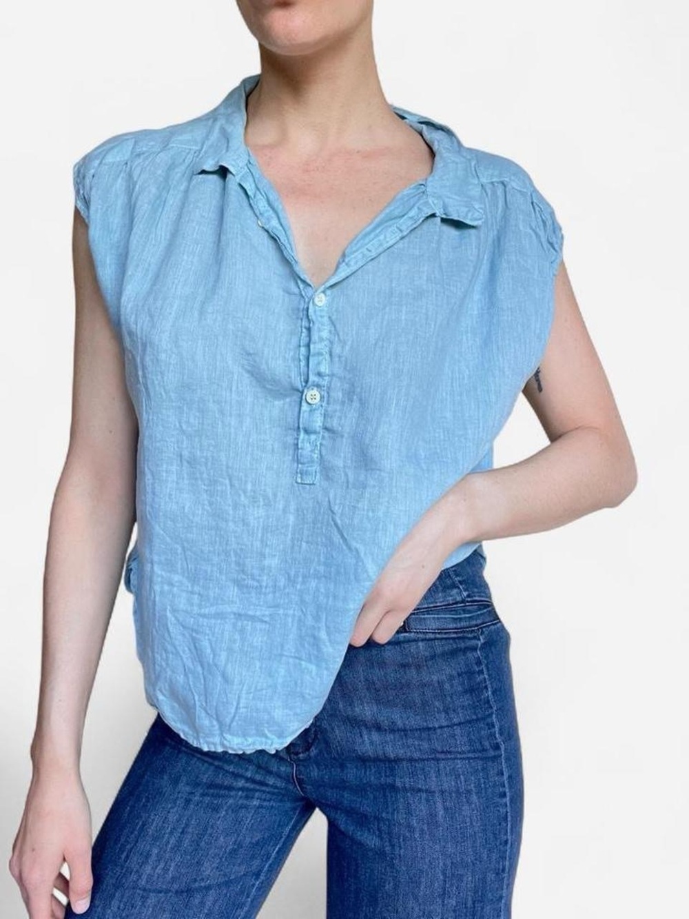 CP Shades Pale Blue Linen Sleeveless blouse